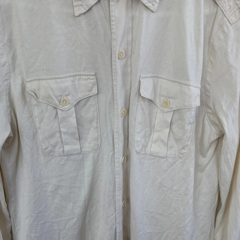 Ralph Lauren Sport Off White Button-Up Polo Cotton Long Sleeve Shirt sz L